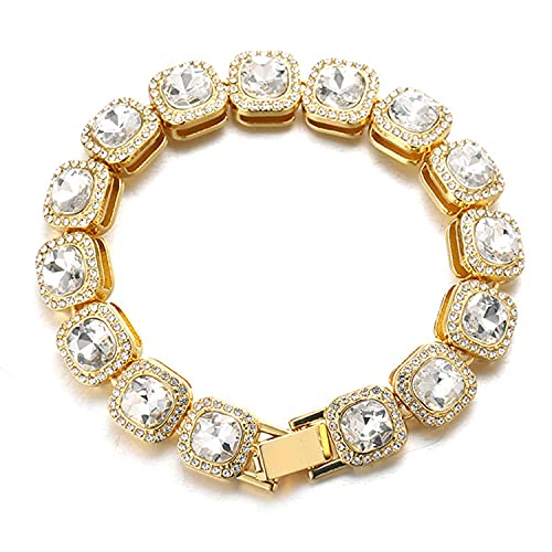 Halukakah Diamant Gold Armband für Männer,Herren 18 Karat Echt Vergoldet Quadratischer Weiß Diamant Armband 21.5cm,Zinken-Set Labordiamanten,mit KOSTENLOSER Geschenkbox Halukakah Diamant Gold Armband für Männer,Herren 18 Karat Echt Vergoldet Quadratischer Weiß Diamant Armband 21.5cm,Zinken-Set Labordiamanten,mit KOSTENLOSER Geschenkbox von Halukakah