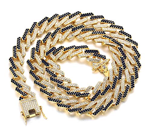 Halukakah Diamant Goldkette Kubanische Herren Iced Out,13MM Fuji 18 Karat Echt Vergoldet Halsband Halskette 50cm,Mehrfarbig Schwarz Weiß Diamanten Zinken Set,Geschenk für Ihn von Halukakah