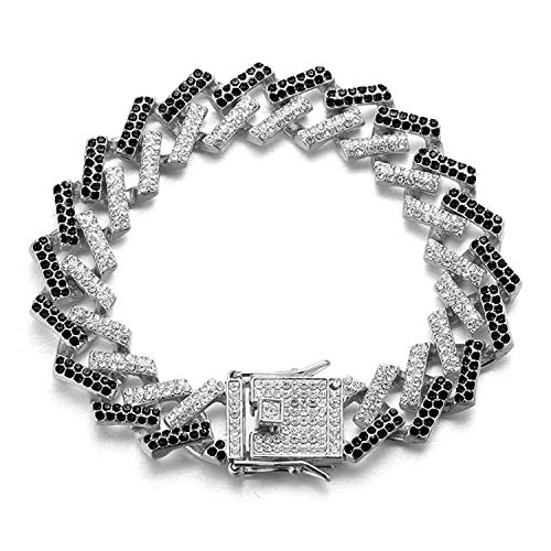 Halukakah Diamant Goldkette Kubanische Herren Iced Out,13MM Fuji Platin Weißgold Armband 23cm,Mehrfarbiges Schwarz Weiß Diamanten Zinken Set,Geschenk für Ihn von Halukakah