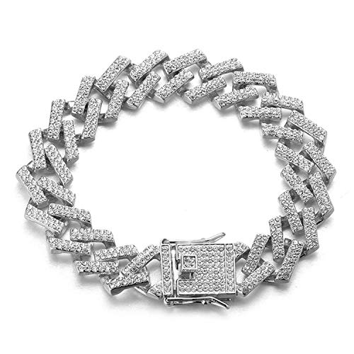 Halukakah Diamant Goldkette Kubanische Herren Iced Out,15MM Fuji Platin Weißgold Armband 20cm,Mehrfarbiges Klares Weißes Diamantenzinkenset,Geschenk für Ihn von Halukakah