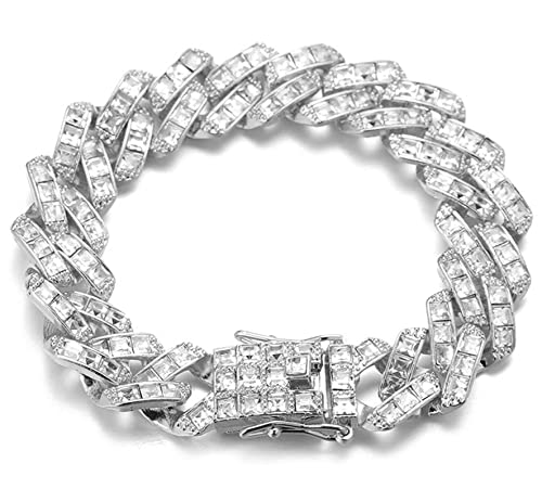 Halukakah Diamant Goldkette für Männer Iced Out,16MM Weißer Zirkon Platin Weißgold Finish Armband 20cm,Voll Cz Diamant Schnitt Zinken-Set,Geschenk für Ihn von Halukakah