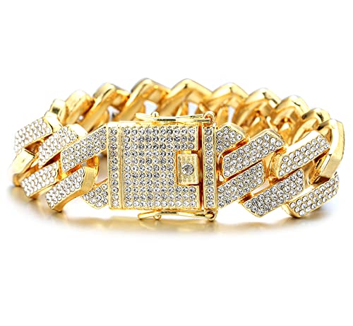 Halukakah Diamant Goldkette für Männer Iced Out,20MM Rautenblitz Dreireihige Diamanten 18k Echt Vergoldet Armband 18cm,Voll Cz Diamant Schnitt Zinken-Set,Geschenk für Ihn von Halukakah