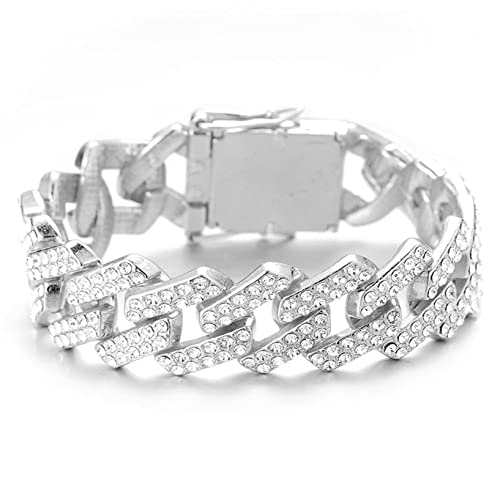 Halukakah Diamant Goldkette für Männer Iced Out,20MM Rhombus Blitz Platin Weißgold Finish Armband 20cm,Voll Cz Diamant Schnitt Zinken-Set,Geschenk für Ihn von Halukakah