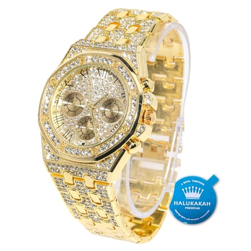 Halukakah Diamant Golduhr, Herren 18K Echt Vergoldet 40MM Breite Römische Zahlen Wählen Quarz Armband 22cm, mit Geschenkbox von Halukakah