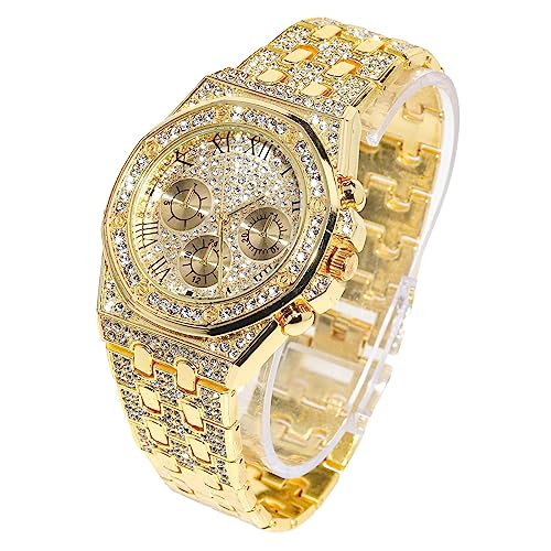 Halukakah Diamant Golduhr Iced Out, Männer 18k Echtgold Plattiert 20mm Breite Quarz Armband 22cm, Kommt mit Geschenkbox von Halukakah