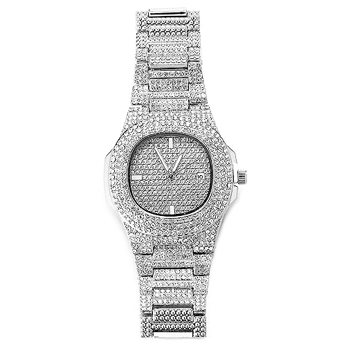 Halukakah Diamant Golduhr Iced Out, Männer Platin Weißgold Plattiert Quarz Armband 24cm Ovales Zifferblatt, Kommt mit Geschenkbox von Halukakah