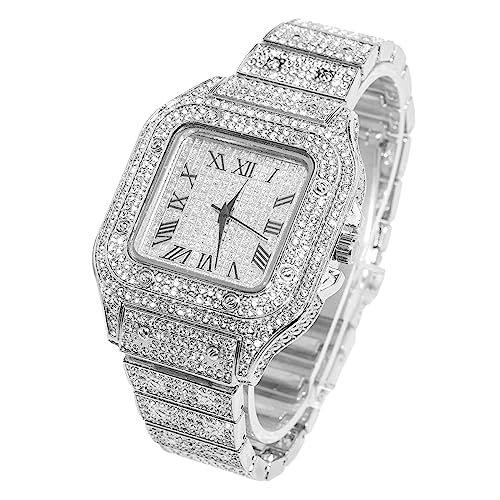 Halukakah Diamant Golduhr Iced Out, Männer Platin Weißgold Plattiert Quarz Armband 24cm Quadratisch Zifferblatt, Kommt mit Geschenkbox von Halukakah