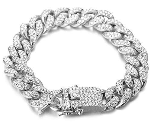 Halukakah Diamant Kubanische Kette für Kind,14MM Jungs Platin Weißgold überzogen Armband 18cm,Labordiamanten Zinken-Set 8-15 Jahre.KOSTENLOSE Geschenkbox von Halukakah