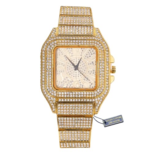Halukakah Diamanten Gold Uhr Iced Out,Herren 18k Echtgold Plattiert Zifferblatt mit Arabischen Zahlen Quarz 22cm,Kommt mit Geschenkbox Halukakah Diamanten Gold Uhr Iced Out,Herren 18k Echtgold Plattiert Zifferblatt mit Arabischen Zahlen Quarz 22cm,Kommt mit Geschenkbox von Halukakah