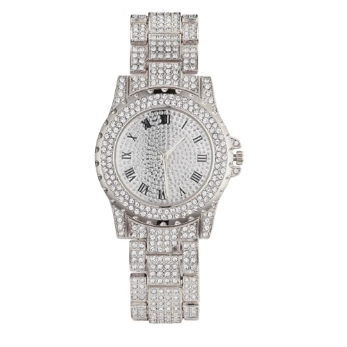 Halukakah Diamanten Gold Uhr Iced Out,Herren Platin Weißgold Plattiert 39MM Breites Rundes Zifferblatt Quarz 22,5cm,Kommt mit Geschenkbox von Halukakah