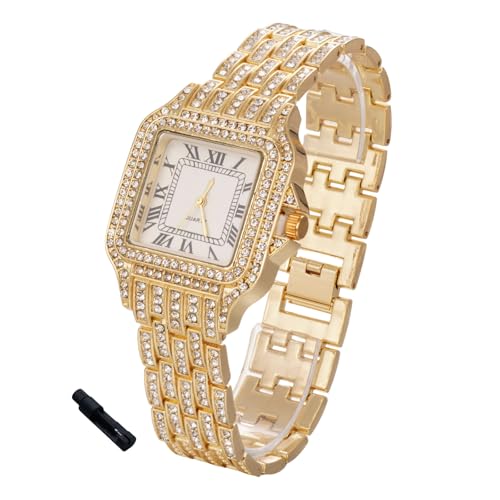 Halukakah Diamanten-Gold-Uhr Iced Out für Jungen,Teenager,Kinder - 18K Echtgold Platiniert,31mm Quadrat Zifferblatt,Japanisches Quarzwerk - 20.5cm Länge,mit Anpassungswerkzeug - für Geburtstage,Partys Halukakah Diamanten-Gold-Uhr Iced Out für Jungen,Teenager,Kinder - 18K Echtgold Platiniert,31mm Quadrat Zifferblatt,Japanisches Quarzwerk - 20.5cm Länge,mit Anpassungswerkzeug - für Geburtstage,Partys von Halukakah