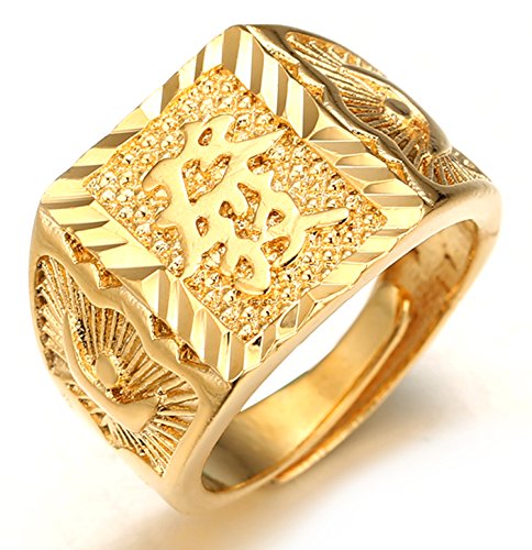 Halukakah ● Gold Segne Alle ● Männlich 18K Gold überzogen Kanji Ring REICH Größe verstellbar mit KOSTENLOSER Geschenkpackung von Halukakah