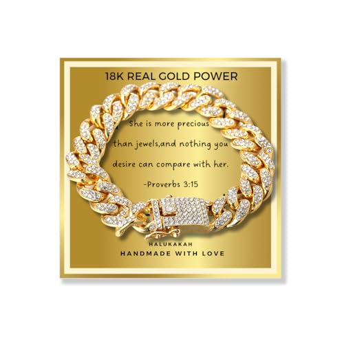 Halukakah Geschenk für Kinder - CARAT - Vergoldetes Kubanisches Armband 18cm - mit Einfühlsamen Bibelbotschaftskarte SHE IS PRECIOUS und Einer Goldenen Geschenkbox mit Folienveredelung von Halukakah