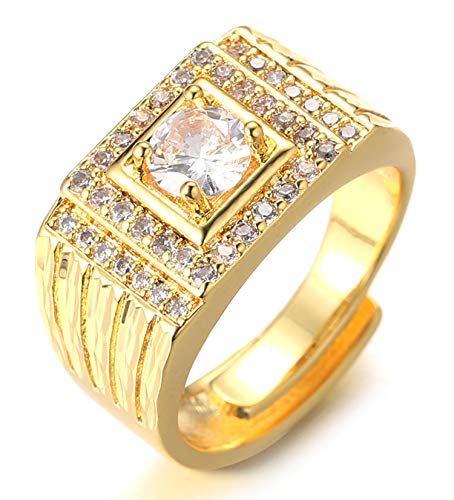 Halukakah Gold Diamantring Iced Out,Herren 18 Karat Echt Vergoldet Ring Größe Einstellbar mit KOSTENLOSE Geschenkbox von Halukakah