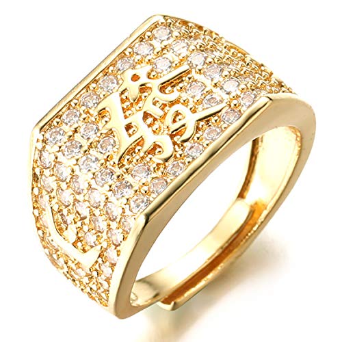 Halukakah ● Gold Segne Alle ● Herren 18k Echtes Gold überzogen Kanji Ring REICH Größe Einstellbar mit KOSTENLOSER Geschenkpackung von Halukakah