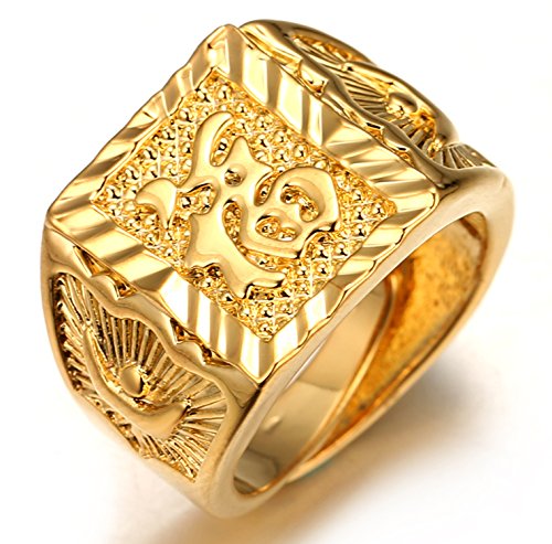 Halukakah ● Gold Segne Alle ● Männlich 18K Gold überzogen Kanji Ring Glück Größe verstellbar mit KOSTENLOSER Geschenkpackung von Halukakah