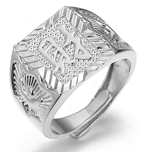 Halukakah ● Gold Segne Alle ● Männlich Platin Weißgold Überzogen Kanji Ring REICHTUM Set Größe Verstellbar mit KOSTENLOSER Geschenkpackung von Halukakah