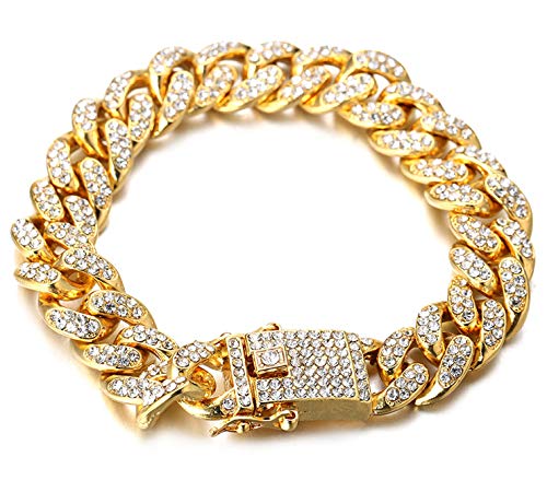 Halukakah Goldkette Herren Iced Out,18 Karat Echt Gold Vergoldete 14mm Männer Armband,Goldenes,Miami Kubanische Panzerkette,22cm,Geschenk für Mann von Halukakah