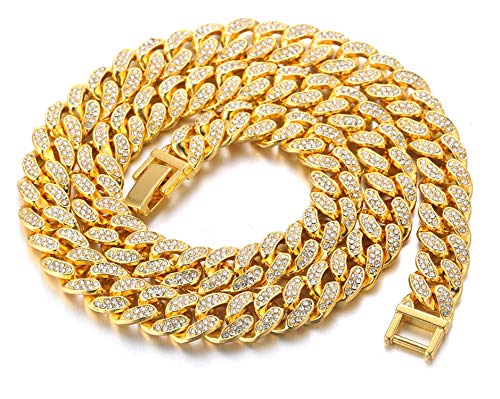 Halukakah Goldkette Herren Iced Out,18 Karat Echt Gold Vergoldete 14mm Männer Choker Kette,Goldenes,Miami Kubanische Panzerkette,50cm,Geschenk für Mann von Halukakah