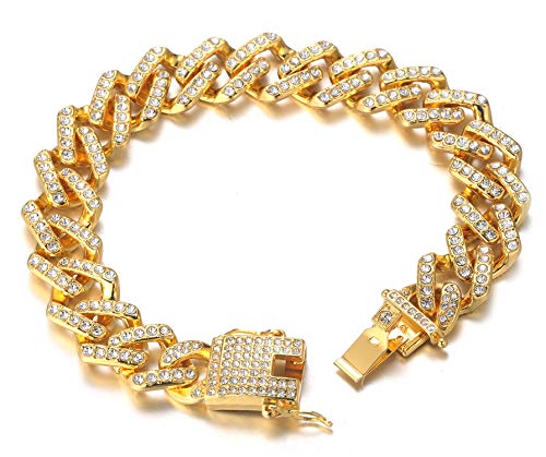 Halukakah Goldkette Herren Iced Out,18 Karat Echt Gold Vergoldete Männer Armband,Goldenes,Miami Blitzkette,20cm,Geschenk für Mann von Halukakah