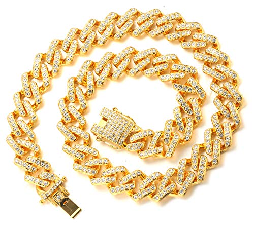 Halukakah Goldkette Herren Iced Out,18 Karat Echt Gold Vergoldete Männer Choker Kette,Goldenes,Miami Blitzkette,50cm,Geschenk für Mann von Halukakah