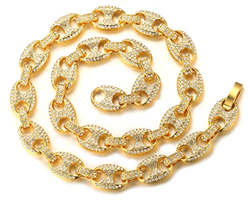 Halukakah Goldkette Herren Iced Out,18 Karat Echt Gold Vergoldete Männer Choker Kette,Goldenes,Miami Kaffeebohnenkette,90cm,Geschenk für Mann Halukakah Goldkette Herren Iced Out,18 Karat Echt Gold Vergoldete Männer Choker Kette,Goldenes,Miami Kaffeebohnenkette,90cm,Geschenk für Mann von Halukakah
