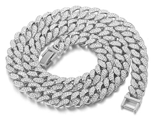 Halukakah Goldkette Herren Iced Out,Echt Weißgold Vergoldete 14mm Männer Choker Kette,Silber,Miami Kubanische Panzerkette,75cm,Geschenk für Mann Halukakah Goldkette Herren Iced Out,Echt Weißgold Vergoldete 14mm Männer Choker Kette,Silber,Miami Kubanische Panzerkette,75cm,Geschenk für Mann von Halukakah