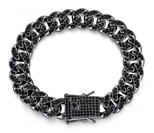 Halukakah Goldkette Herren Iced Out,Rhodiniert Schwarz 14mm Männer Armband,Goldenes,Miami Kubanische Panzerkette,20cm,Geschenk für Mann von Halukakah