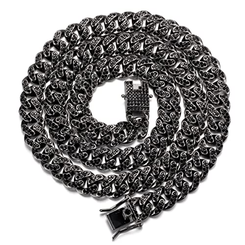 Halukakah Goldkette Herren Iced Out,Rhodiniert Schwarz 14mm Männer Choker Kette,Goldenes,Miami Kubanische Panzerkette,50cm,Geschenk für Mann von Halukakah