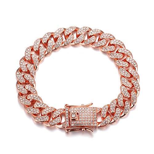 Halukakah Goldkette Herren Iced Out,Rosévergoldet 14mm Männer Armband,Goldenes,Miami Kubanische Panzerkette,22cm,Geschenk für Mann von Halukakah