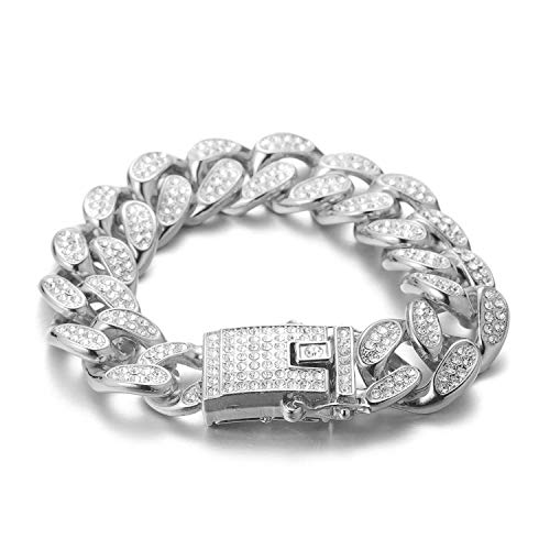 Halukakah Goldkette für Herren Männer,20MM Kubanische Kette Iced Out Platin Weißgold Überzogen Armband 22cm,Labordiamanten Hand Eingelegt,mit Geschenkbox von Halukakah