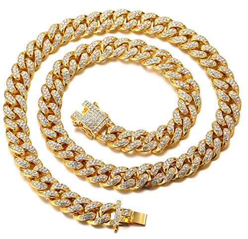 Halukakah Goldkette Herren Iced Out,18 Karat Echt Gold Vergoldete 14mm Männer Choker Kette,Goldenes,Miami Kubanische Panzerkette,40cm,Geschenk für Mann von Halukakah