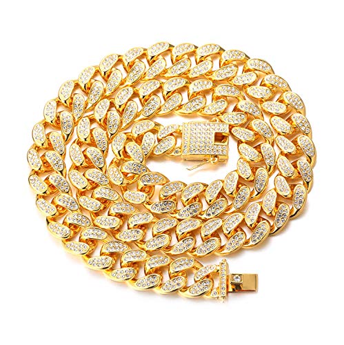 Halukakah Goldkette für Herren Männer,20MM Kubanische Kette Iced Out 18 Karat Echtvergoldung Halsband Halskette 50cm,Labordiamanten Hand Eingelegt,mit Geschenkbox von Halukakah