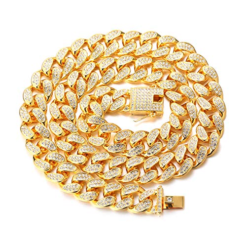 Halukakah Goldkette für Herren Männer,20MM Kubanische Kette Iced Out 18 Karat Echtvergoldung Halsband Halskette 60cm,Labordiamanten Hand Eingelegt,mit Geschenkbox von Halukakah