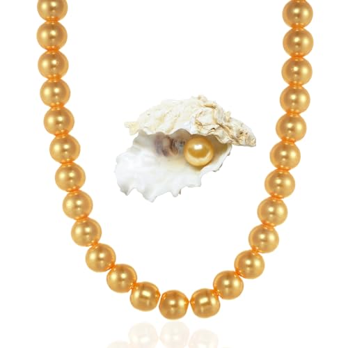 Halukakah Herren Goldene Kunstwerk Perlenkette, 10MM Breite, Revolutionäre Südmeerähnliche 18k Goldperlen, Bezauberndes 45cm Geschenk für Hip-Hop-Enthusiasten von Halukakah