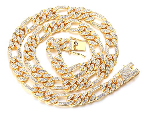 Halukakah Herren Goldkette Iced Out,12MM Männer Kubanische Kette Miami 18 Karat Echt Vergoldet Halsband Halskette 45cm,Volle Cz Diamant Schnitt Zinken-Set,Geschenk für Ihn von Halukakah