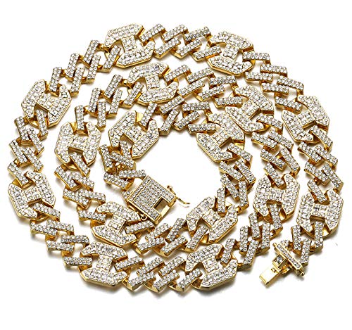 Halukakah Herren Goldkette Iced Out,17MM Männer Kubanische Kette Miami 18 Karat Echt Vergoldet Halsband Halskette 40cm,Volle Cz Diamant Schnitt Zinken-Set,Geschenk für Ihn Halukakah Herren Goldkette Iced Out,17MM Männer Kubanische Kette Miami 18 Karat Echt Vergoldet Halsband Halskette 40cm,Volle Cz Diamant Schnitt Zinken-Set,Geschenk für Ihn von Halukakah