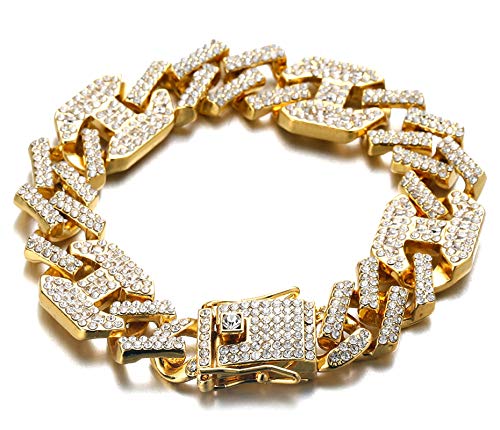 Halukakah Herren Goldkette Iced Out,17MM Männer Kubanische Kette Miami 18 Karat Echt Vergoldetes Armband 20cm,Volle Cz Diamant Schnitt Zinken-Set,Geschenk für Ihn von Halukakah