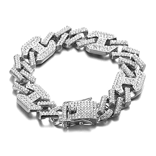 Halukakah Herren Goldkette Iced Out,17MM Männer Kubanische Kette Miami Platin überzogen Weißgold Armband 20cm,Volle Cz Diamant Schnitt Zinken-Set,Geschenk für Ihn von Halukakah