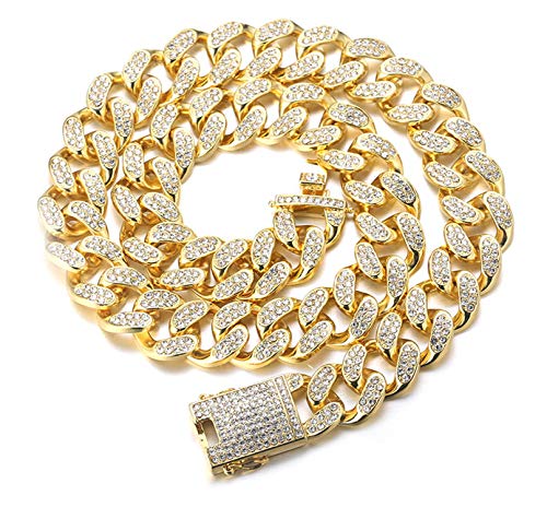 Halukakah Herren Goldkette Iced Out,20MM Männer Kubanische Kette Miami 18 Karat Echt Vergoldet Halsband Halskette 40cm,Volle Cz Diamant Schnitt Zinken-Set,Geschenk für ihn von Halukakah