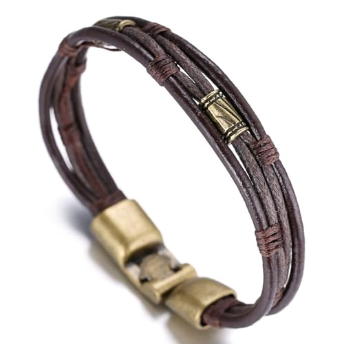 Halukakah ● Retro ● Herren-Armband Handgefertigt | Echtleder in Braun | Handschlag Verschluss in Bronze | KOSTENLOS Geschenkbox | Tolle Geschenkidee | 22cm von Halukakah