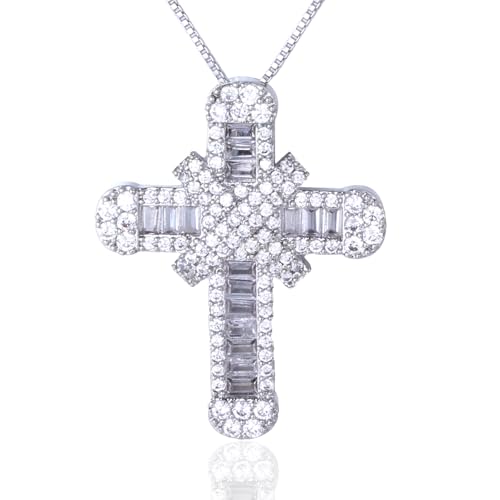 Halukakah Herren Moissanit Kreuzanhänger Halskette, 2,0 ct Gesamtdiamanten aus Labor, Plattiert mit Platinweißgold 925 Sterling Silber, 45cm Boxkette, Luxuriöser Schmuck für Ehemann, Vater, Freund Halukakah Herren Moissanit Kreuzanhänger Halskette, 2,0 ct Gesamtdiamanten aus Labor, Plattiert mit Platinweißgold 925 Sterling Silber, 45cm Boxkette, Luxuriöser Schmuck für Ehemann, Vater, Freund von Halukakah