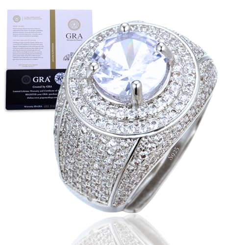 Halukakah Herrenring mit D3,0 ct Moissanit aus Platiniertem 925er Silber mit Zertifikat,Krappenfassung mit Runder Labordiamanten,Größenverstellbar,Geschenk für Ehemann,Freund,Verlobung,Hochzeit von Halukakah