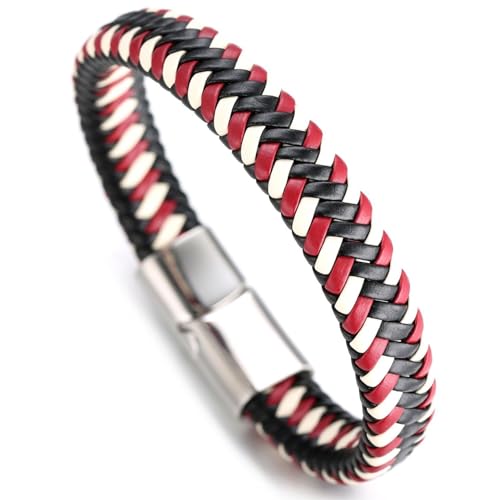 Halukakah ● Jazz ● Herren-Armband Handgefertigt | Echtleder in Sport Rot & Weiß | Magnetverschluss aus Edelstahl in Silber | KOSTENLOS Geschenkbox | Tolle Geschenkidee | 21.5cm Halukakah ● Jazz ● Herren-Armband Handgefertigt | Echtleder in Sport Rot & Weiß | Magnetverschluss aus Edelstahl in Silber | KOSTENLOS Geschenkbox | Tolle Geschenkidee | 21.5cm von Halukakah