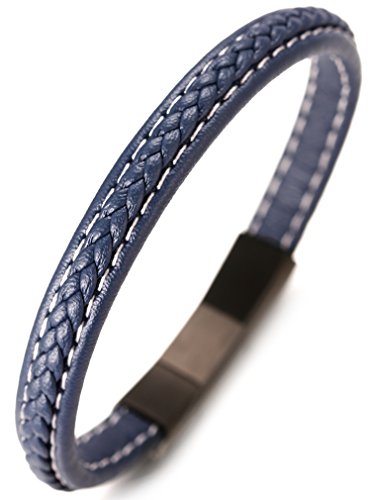 Halukakah Premium ● Jazz ● Herren-Armband Handgefertigt | Echtleder Blau | Magnetverschluss Edelstahl in Schwarz | V-Muster | KOSTENLOS Geschenkbox | Größe Einstellbar 21.5cm-23cm von Halukakah