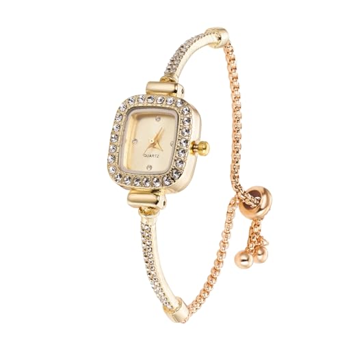 Halukakah Kinder Funkelnde Diamantuhr – 18k Echtgold Plattiert – Rechteckiges Zifferblatt in Goldenes – Quarz Edelstahlarmband Verstellbar – Für Jungen & Mädchen Geeignet von Halukakah