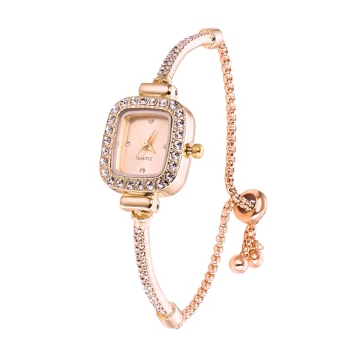 Halukakah Kinder Funkelnde Diamantuhr – Roségold Plattiert – Rechteckiges Zifferblatt in Rosa – Quarz Edelstahlarmband Verstellbar – Für Jungen & Mädchen Geeignet von Halukakah