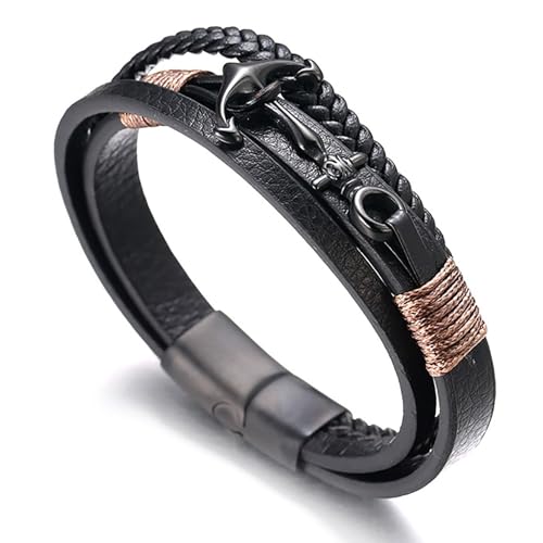 Halukakah Kinder ● Segel Junior ● Jungs Echtleder Handgefertigter Zopf Anker Armband 13-16 Jahre Alt. Titan Matt Schwarz Magnetverschluss 18cm mit Gratis Geschenkbox von Halukakah