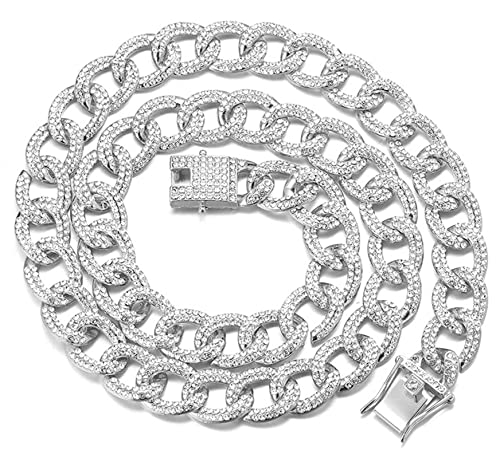 Halukakah Kubanische Kette für Männer Iced Out,14MM Oval Platin Weißgold Finish Halskette 45cm,Voll Cz Diamant Schnitt Zinken-Set,Geschenk für Ihn von Halukakah