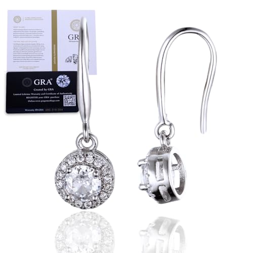 Halukakah Moissanit Ohrringe Damen D0,5 ct Platinbeschichtetem 925er Silber mit Zertifikat,Runde Halo Tropfenohrringe mit Diamanten in Krappenfassung,0,5 Karat Mittelstein + Ca. 0,244 ct Seitensteine von Halukakah